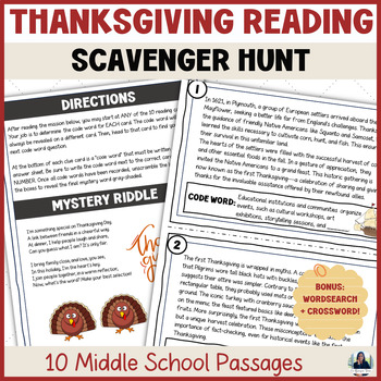 Preview of Thanksgiving Reading Comprehension Activities for 6th, 7th & 8th Grades