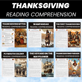 Preview of Thanksgiving Reading Comprehension Worksheet Bundle Language Arts November