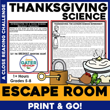 Preview of Thanksgiving Reading Comprehension: Close Reading Escape Room | I Am Thankful