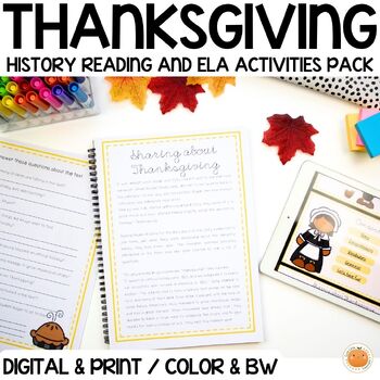 Preview of Thanksgiving Reading Comprehension & Literacy Exercises | No Prep Activity Pack