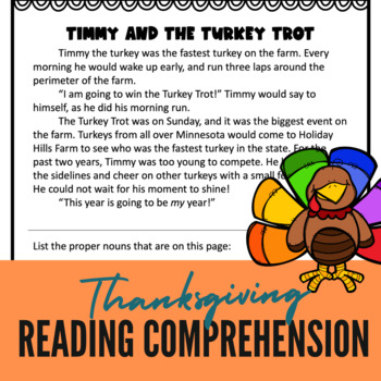 Preview of THANKSGIVING READING COMPREHENSION Guided Reading, Fall, Literacy Center No Prep