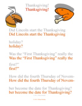 Preview of Thanksgiving! Reading Comprehension Passage of 4th Thursday in Nov. as a Holiday