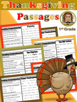 Preview of Thanksgiving Reading Comprehension Passages 1st Grade | Turkey | November