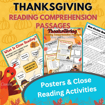 Preview of 50 + Thanksgiving Reading Comprehension Passages | Close Reading Activities