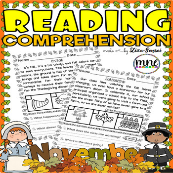 Preview of Thanksgiving Reading Comprehension Passages Questions Writing Prompts Pack