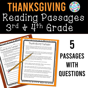 Preview of Thanksgiving Reading Comprehension Passages & Questions for 3rd Grade 4th Grade
