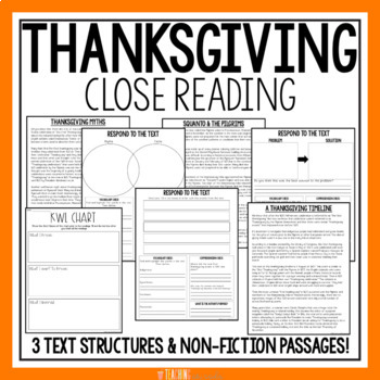 Preview of Thanksgiving Reading Comprehension Passages | Thanksgiving Text Structure