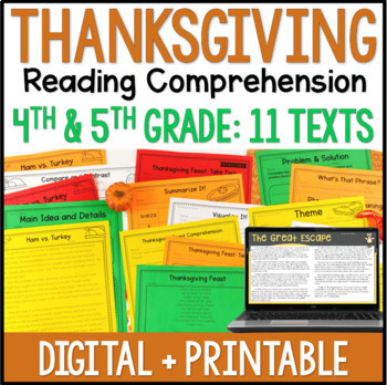 Preview of Thanksgiving Reading Comprehension Passages - Digital Thanksgiving Activities