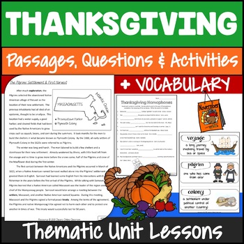 Preview of Thanksgiving Reading Comprehension Passages and Questions Activities