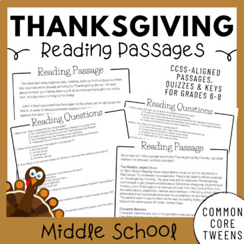 Preview of Thanksgiving Reading Comprehension Passages and Questions (Middle School)