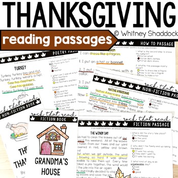 Preview of Thanksgiving Reading Comprehension Passages and Questions for November