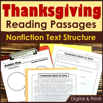 Preview of Thanksgiving Reading Comprehension Passages for Text Structure - PDF and Digital