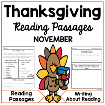 Preview of Thanksgiving Reading Comprehension Passages l Thanksgiving Writing Prompts