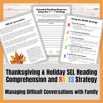 Preview of Thanksgiving Reading Comprehension SEL and RACES Writing Strategy -Conversations