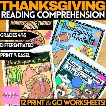 Preview of Thanksgiving Reading Comprehension Worksheets Bundle