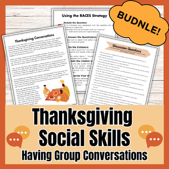 Preview of Thanksgiving Reading Comprehension, Writing, and Social Skills Bundle + Freebies