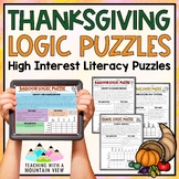 Thanksgiving Reading Logic Puzzles | Activities for Enrichment