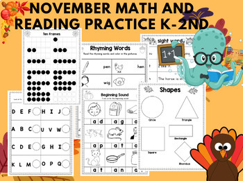 Preview of Thanksgiving Reading & November Math and Reading Practice K-2nd