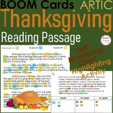 Thanksgiving Reading Passage Articulation Highlighting Sel