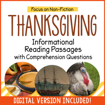 Preview of Thanksgiving Reading Comprehension Passages - Distance Learning