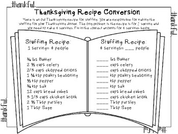 Preview of Thanksgiving Recipe Conversion: Multiplying Fractions