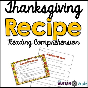 Preview of Thanksgiving and Fall Recipe Reading Comprehension - Life Skills