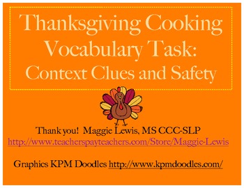 Preview of Thanksgiving Recipe Vocabulary and Cooking Safety