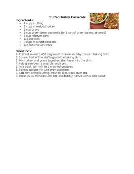 Preview of Thanksgiving Recipe and WH questions