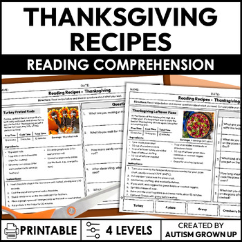 Preview of Thanksgiving Recipes | Life Skills Worksheets for Special Education