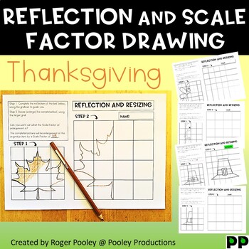 Preview of Thanksgiving Reflection and Scale Factor Drawing, 24 pgs, teacher notes, answers