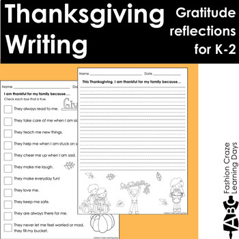 Preview of Thanksgiving Writing Gratitude Checklists and Templates for K-1