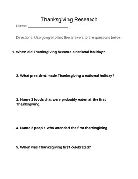 Preview of Thanksgiving Research Project