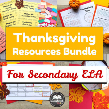 Preview of Thanksgiving Resources Bundle for Secondary ELA - Fun Writing & Craft Activities