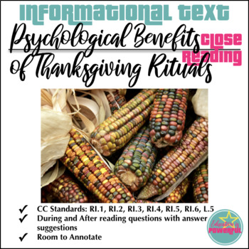 Preview of Thanksgiving Rituals Close Reading Informational Text w/ Annotation and Qs
