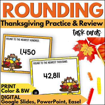 Preview of Thanksgiving Rounding Task Cards - November Math Review and Practice Activities