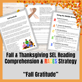 Preview of Thanksgiving SEL Reading Comprehension and RACES Writing Strategy - Gratitude