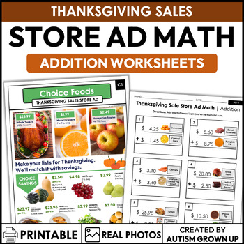 Preview of Thanksgiving Sale Store Ad | Addition | Life Skills Worksheets for SPED