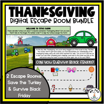 Preview of Thanksgiving Save the Turkey & Surviving Black Friday Escape Room ELA Activities
