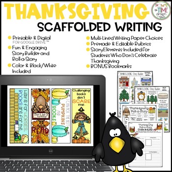 Preview of Thanksgiving Scaffolded Writing | ELA | Distance Learning | Digital & Printable