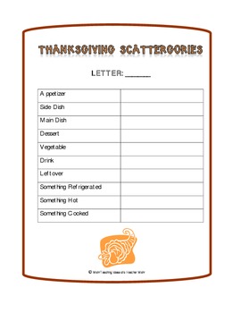 free printable thanksgiving scattergories list