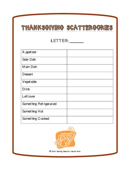 Thanksgiving Scattergories Games