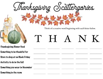 Thanksgiving Games Thanksgiving Scattergories Fall 