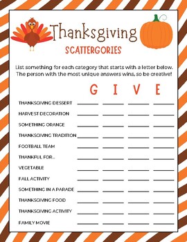 list of thanksgiving games