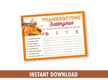 Thanksgiving Scattergories Printables - U Create