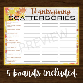 thanksgiving fall scattergories categories