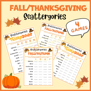 Preview of Thanksgiving Scattergories game Fall activity worksheet middle 4th 5th 6th