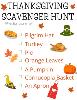 Preview of Thanksgiving Scavenger Hunt