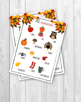 Preview of Thanksgiving Scavenger Hunt,  Autumn Treasure Hunt, Fall Activities
