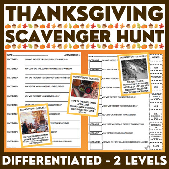 Preview of Thanksgiving Scavenger Hunt - Informational Reading - Scoot Activity - 2 Levels