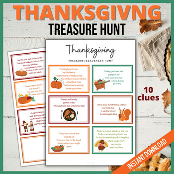 Thanksgiving Scavenger Hunt, Thanksgiving Treasure Hunt Clues ...